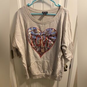 Miss Chievous M Top Sweatshirt Pullover LOVE Sequin Shirt Medium Med